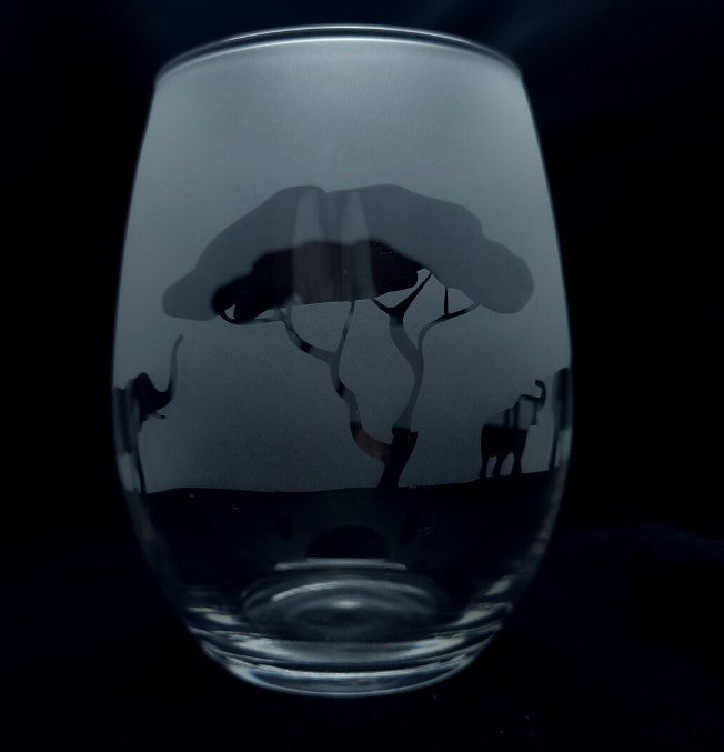 Elephant Cavalcade Safari Etched Cocktail Glass - Animal Kingdom