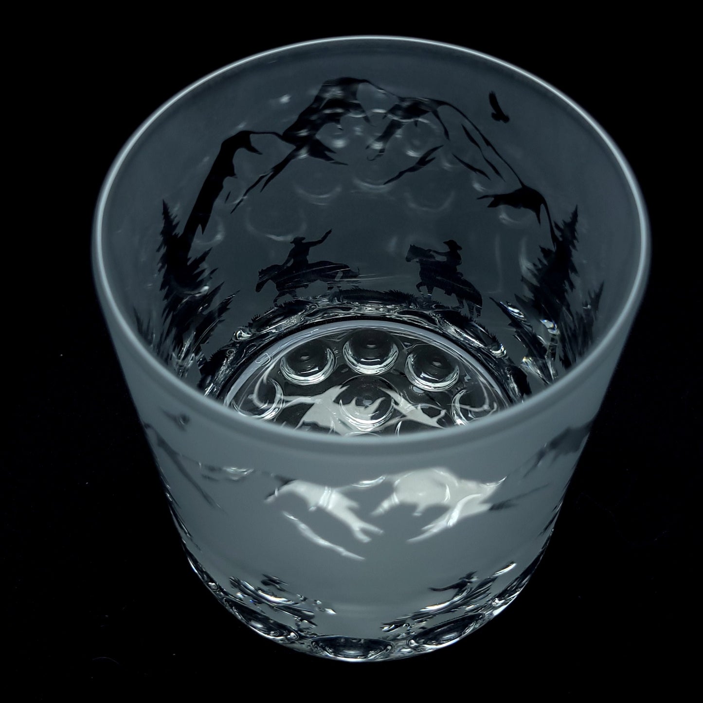 inside of a western themed 10.25 oz pebbled bottom cocktail glass