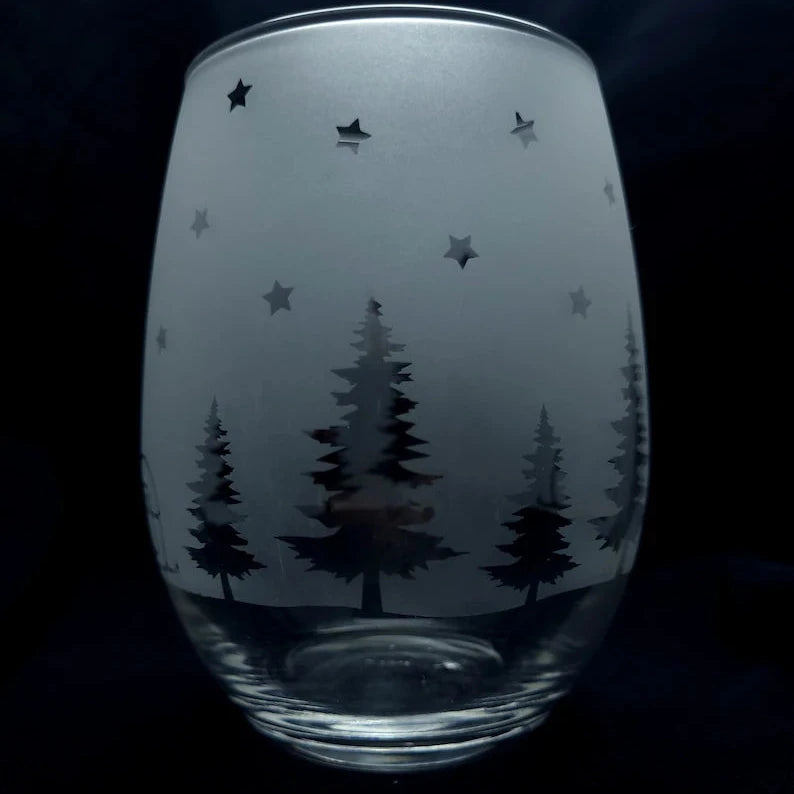 Etched Camper RV Stemless Wine Cocktail Glass