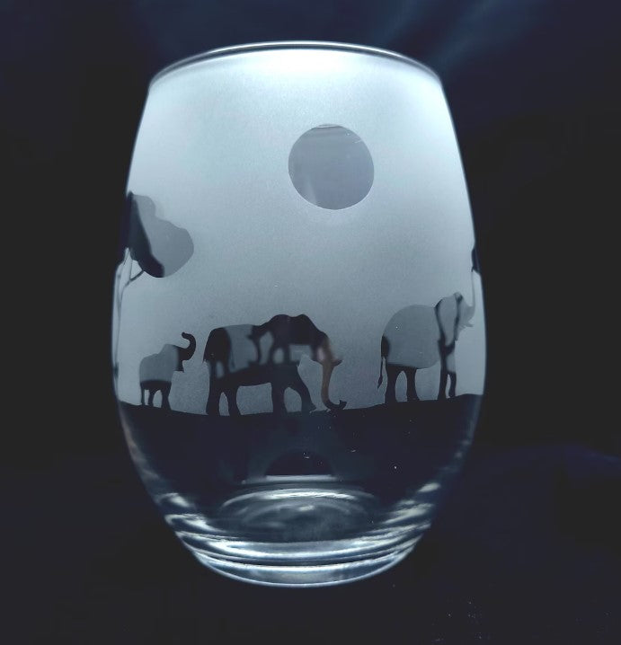 Elephant Cavalcade Safari Etched Cocktail Glass - Animal Kingdom