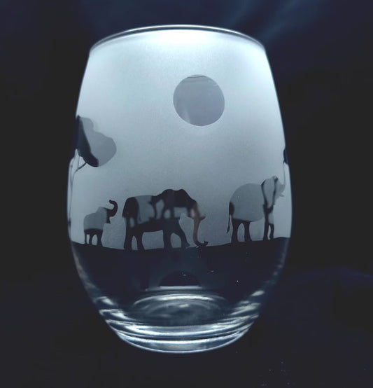 Elephant Cavalcade Safari Etched Cocktail Glass - Animal Kingdom