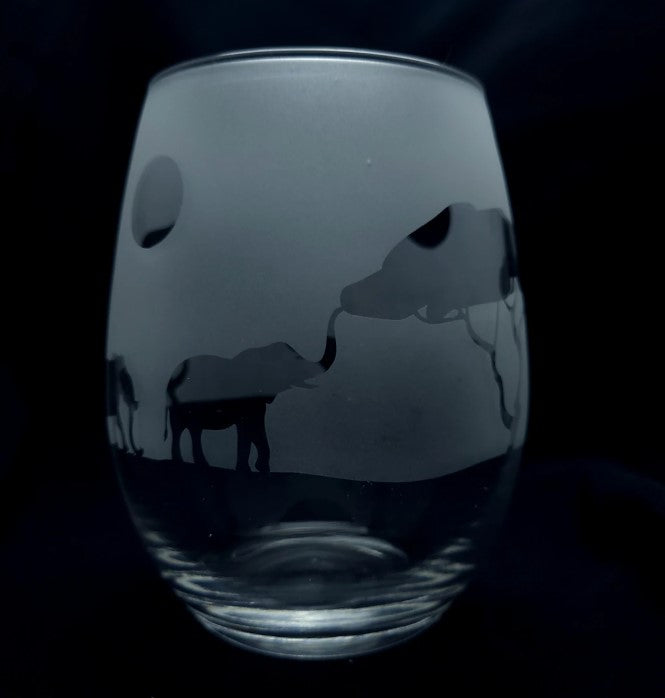 Elephant Cavalcade Safari Etched Cocktail Glass - Animal Kingdom