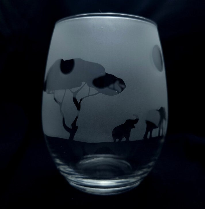 Elephant Cavalcade Safari Etched Cocktail Glass - Animal Kingdom