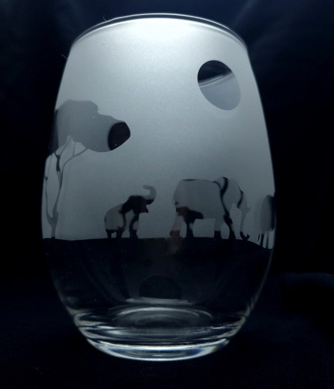 Elephant Cavalcade Safari Etched Cocktail Glass - Animal Kingdom